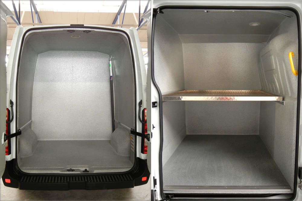 Fahrzeugausbau eines Wäschreifahrzeugs mit zwei separaten Abteilen
